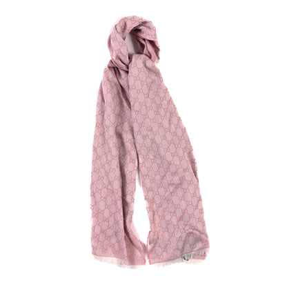 Gucci Wool Silk Monogram GGWeb Fringe Shawl Rose Ivory 1 of 3