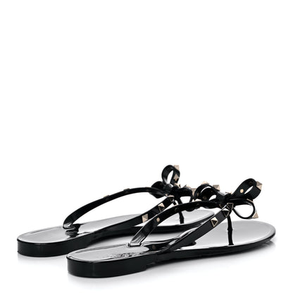 Valentino Garavani PVC Jelly Rockstud Bow Thong Sandals 41 Black 4 of 8