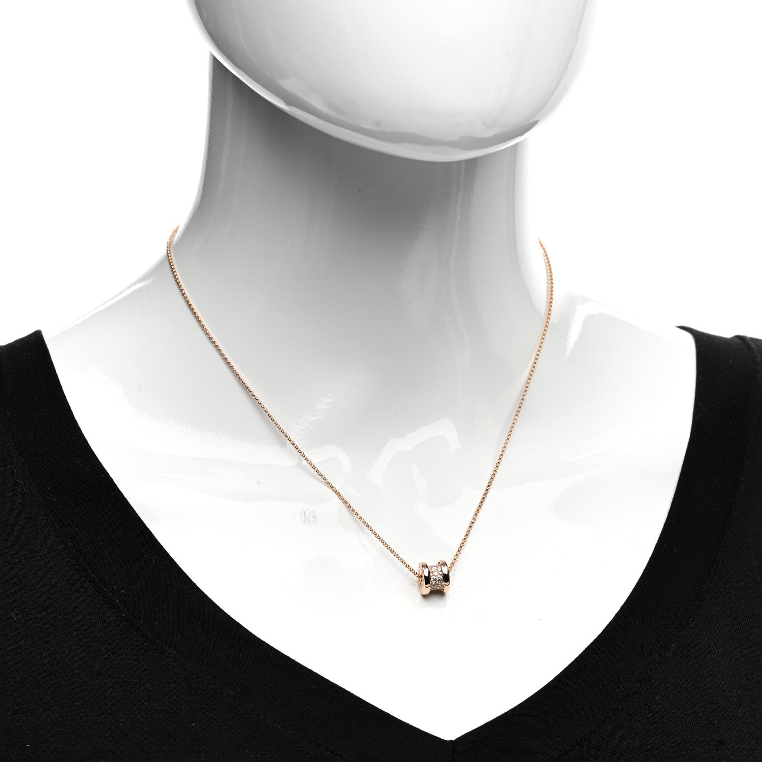 Bulgari 18K Rose Gold Diamond Small B.Zero1 Pave Pendant Necklace 2 of 5