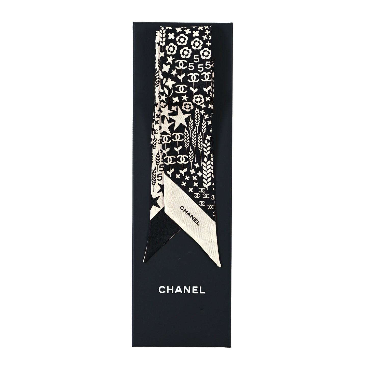 Silk CC Slim Bandeau Scarf Black Ecru