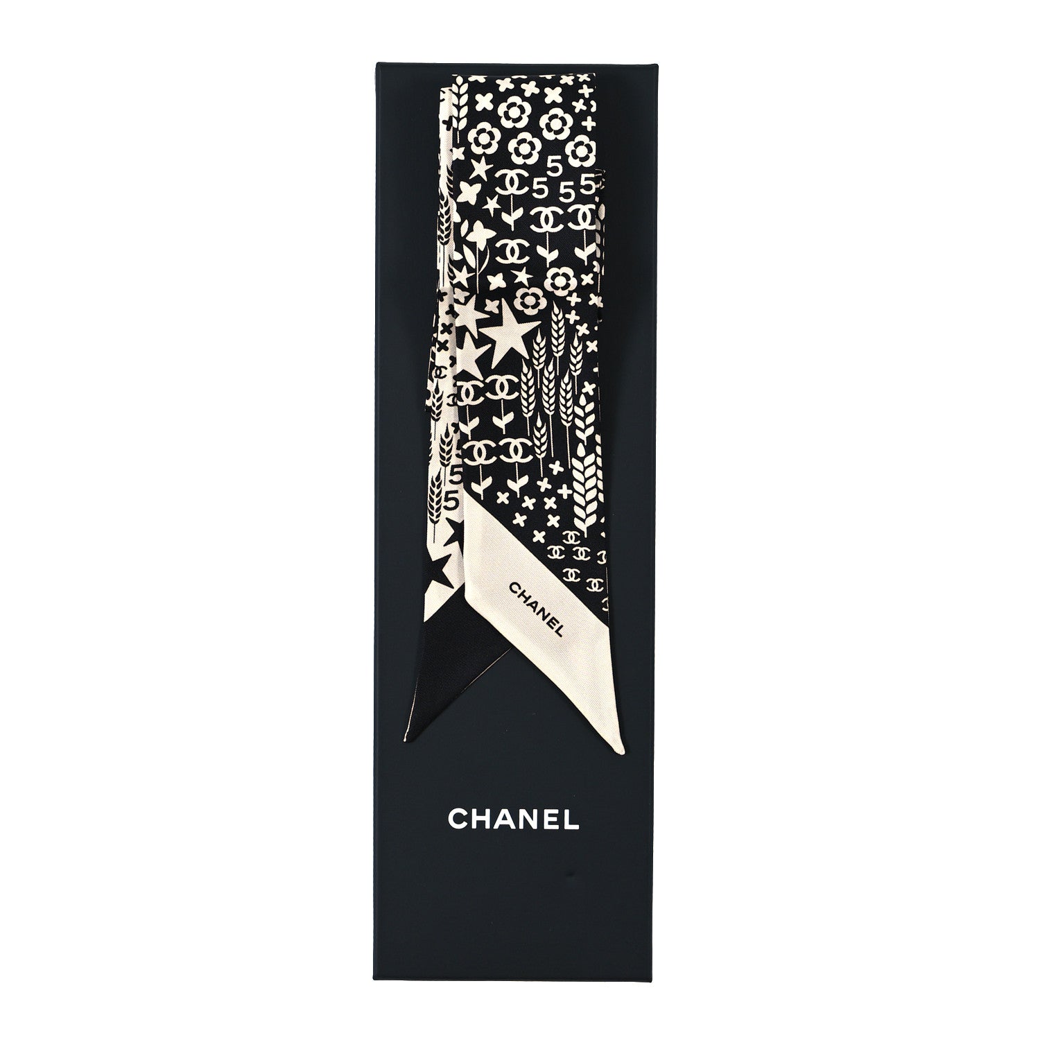 Chanel Silk CC Slim Bandeau Scarf Black Ecru 4 of 4