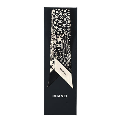 Chanel Silk CC Slim Bandeau Scarf Black Ecru 4 of 4