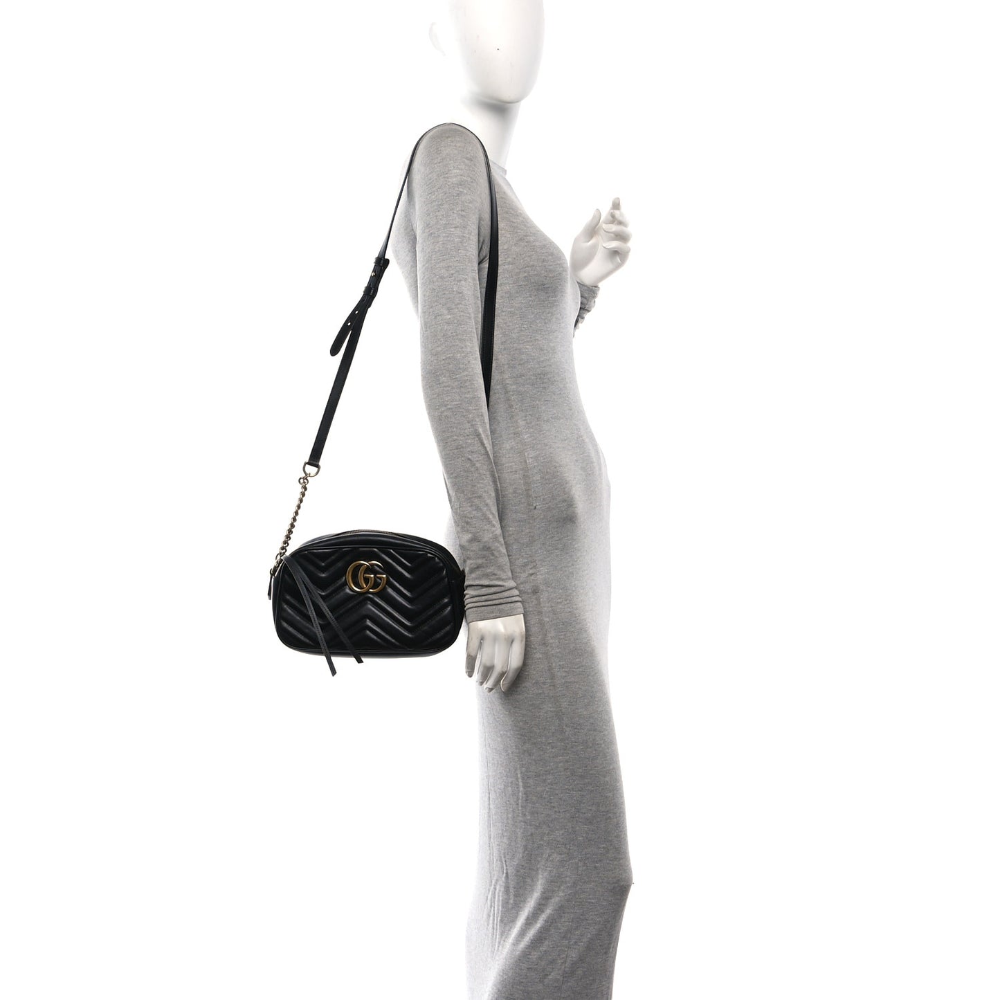 Calfskin Matelasse Small GG Marmont Chain Shoulder Bag Black