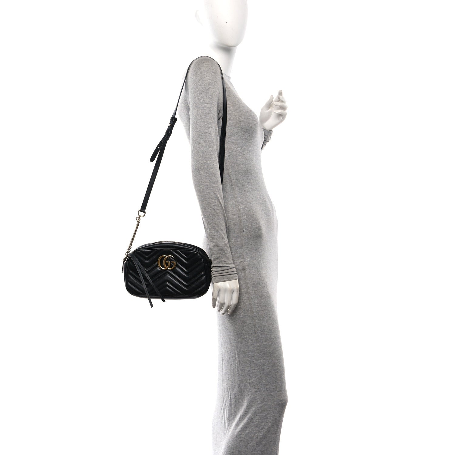 Gucci Calfskin Matelasse Small GG Marmont Chain Shoulder Bag Black 2 of 10
