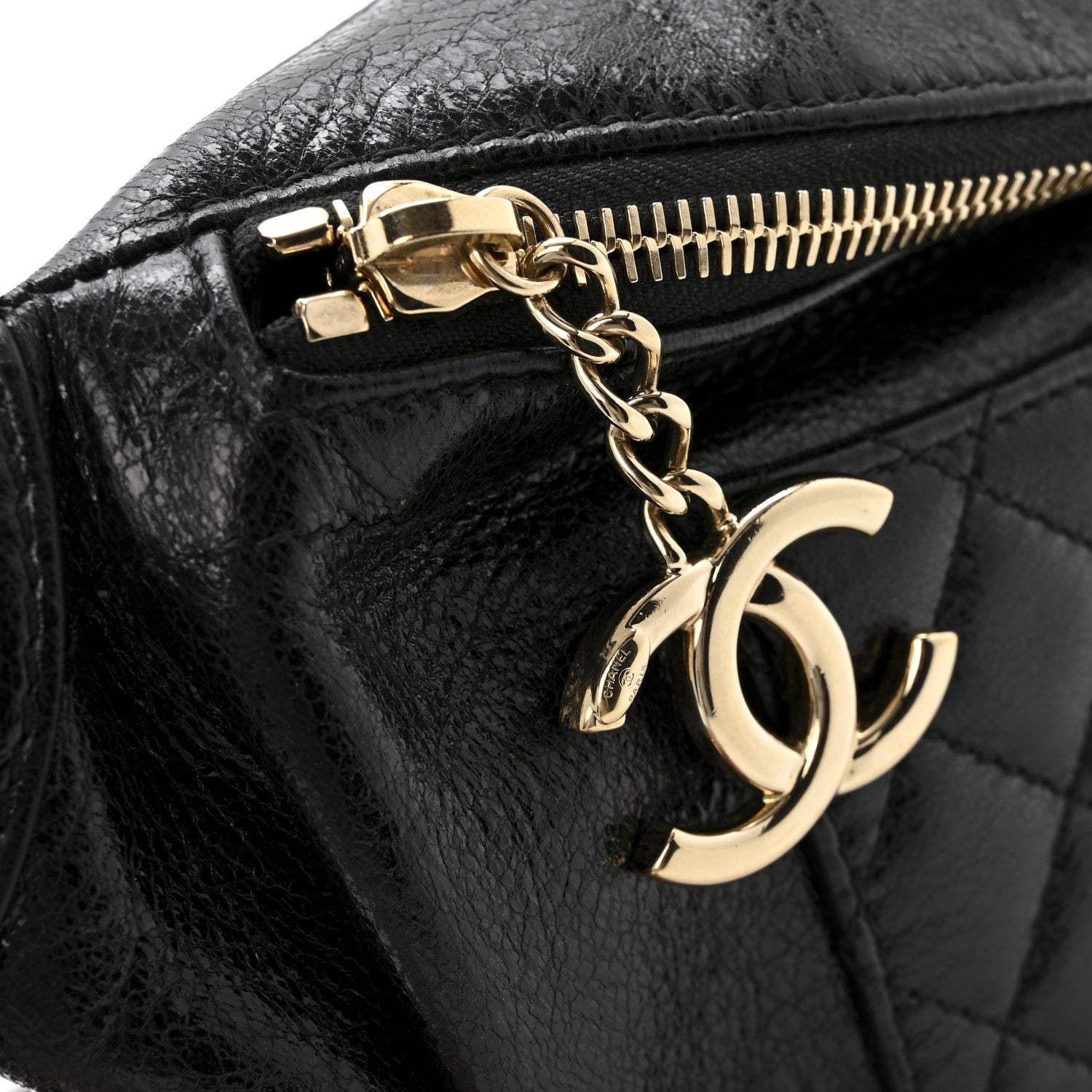 Chanel Crumpled Glazed Lambskin Quilted Waist Bag Fanny Pack Black 11 of 13