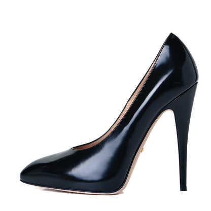 Gucci Polished Calfskin Removable Pearly Bow Elaisa Platform High Heel Pumps 38.5 Black 1 of 8