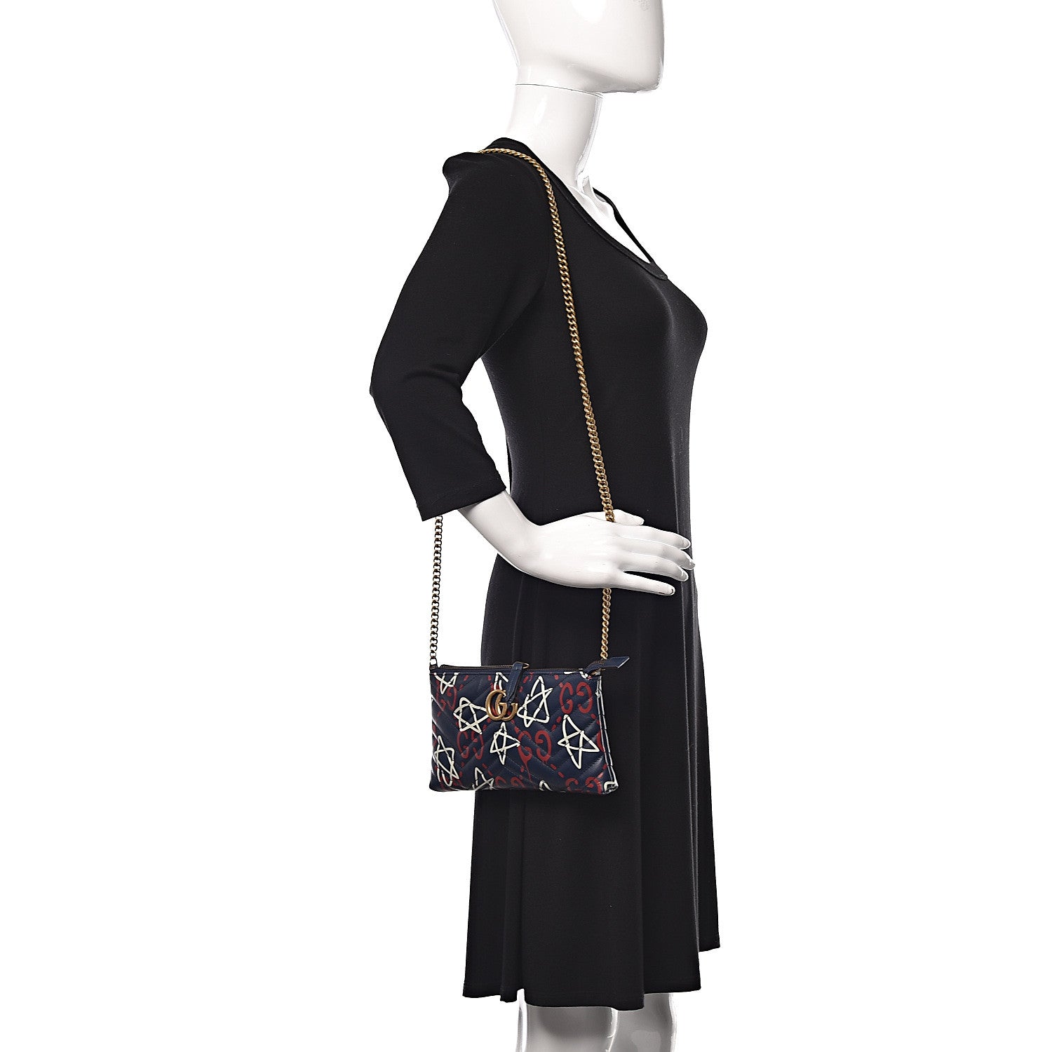 Gucci Calfskin Matelasse GucciGhost Mini GG Marmont Chain Bag Blue Agata Hibiscus Red 2 of 11