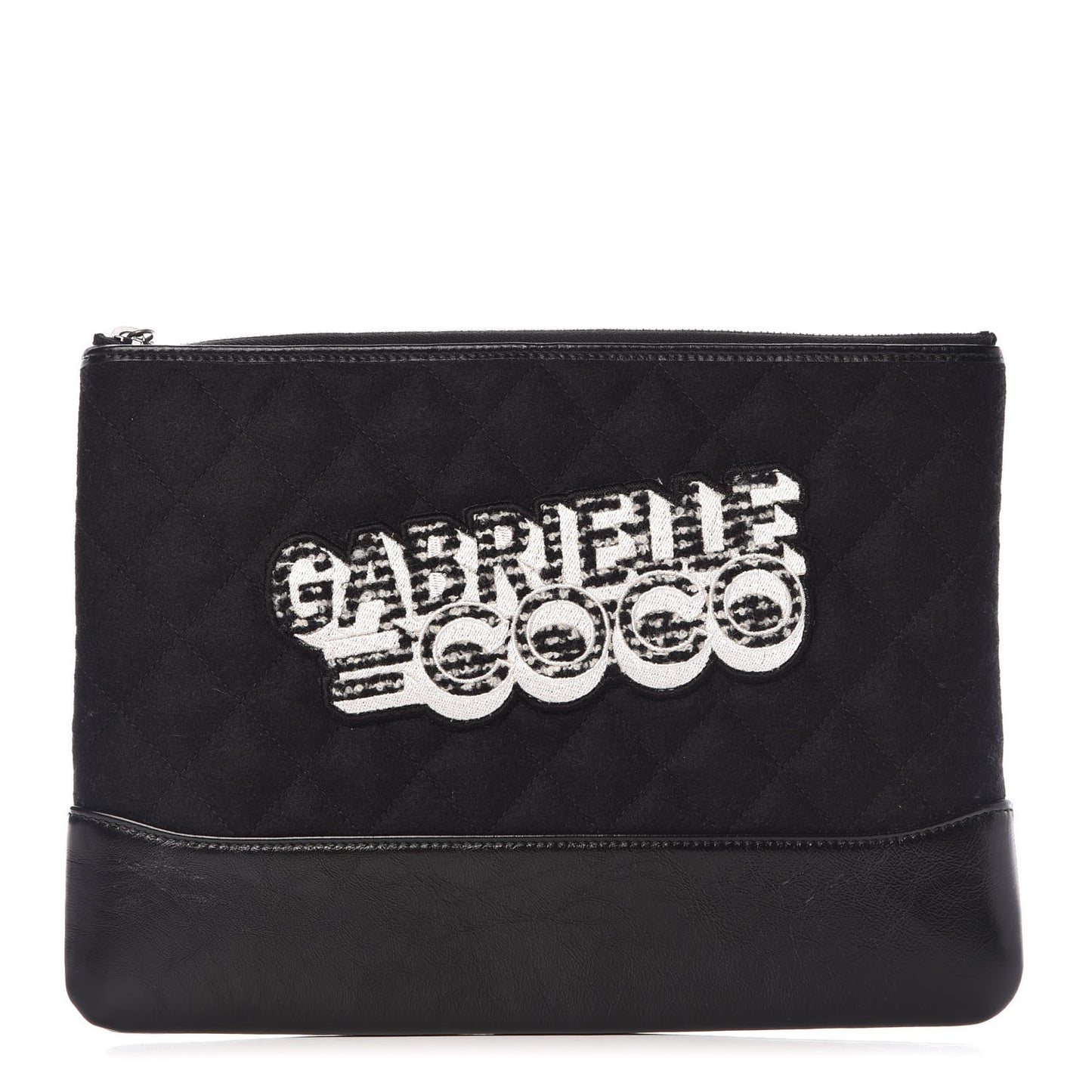 Felt Calfskin Quilted Medium Gabrielle Cosmetic Case Black