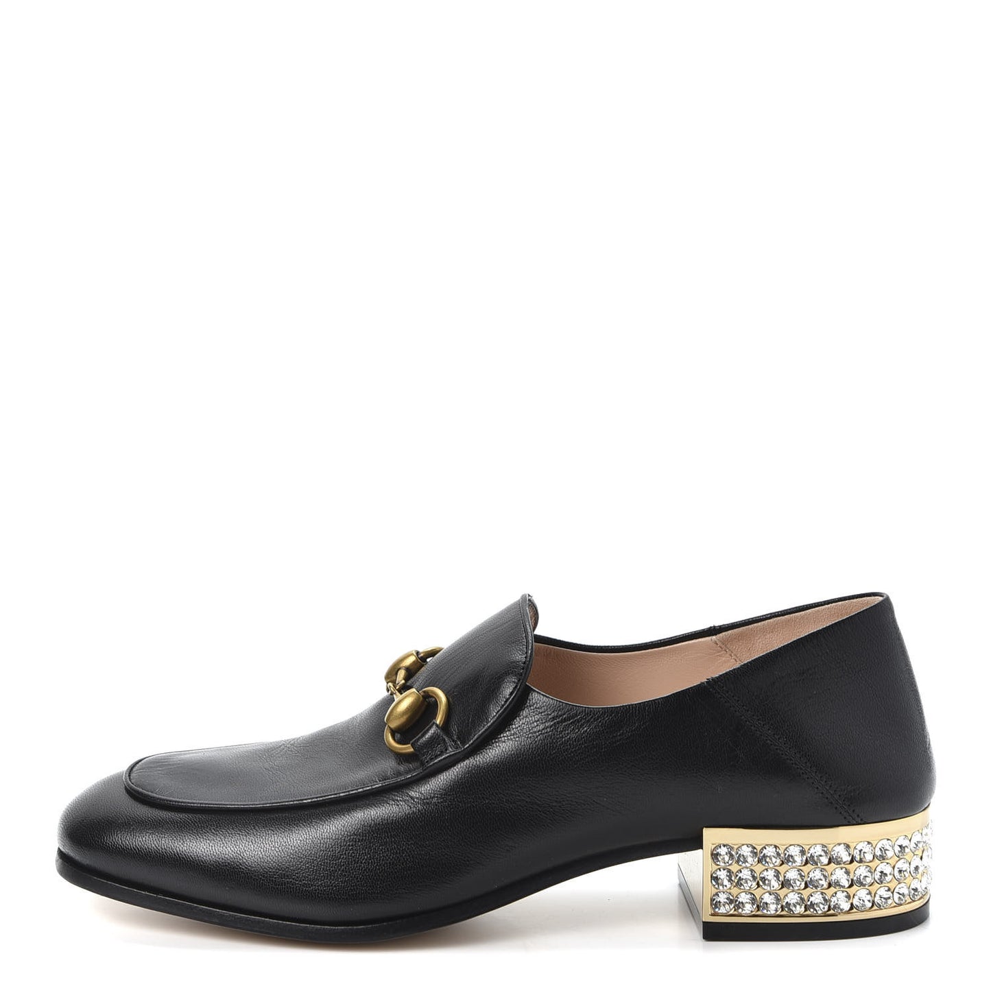 Goatskin Crystal Womens Horsebit Loafers 38 Black