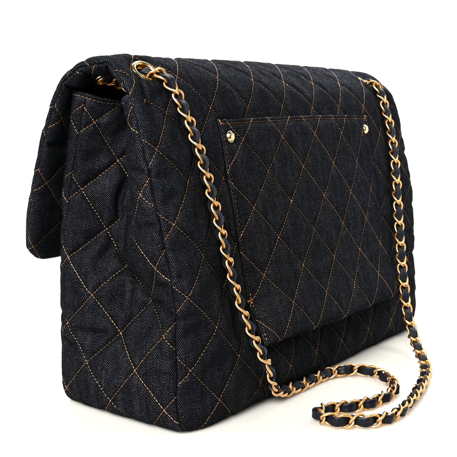 Chanel Denim Quilted XXL Travel Flap Bag Dark Blue Orange 3 of 12