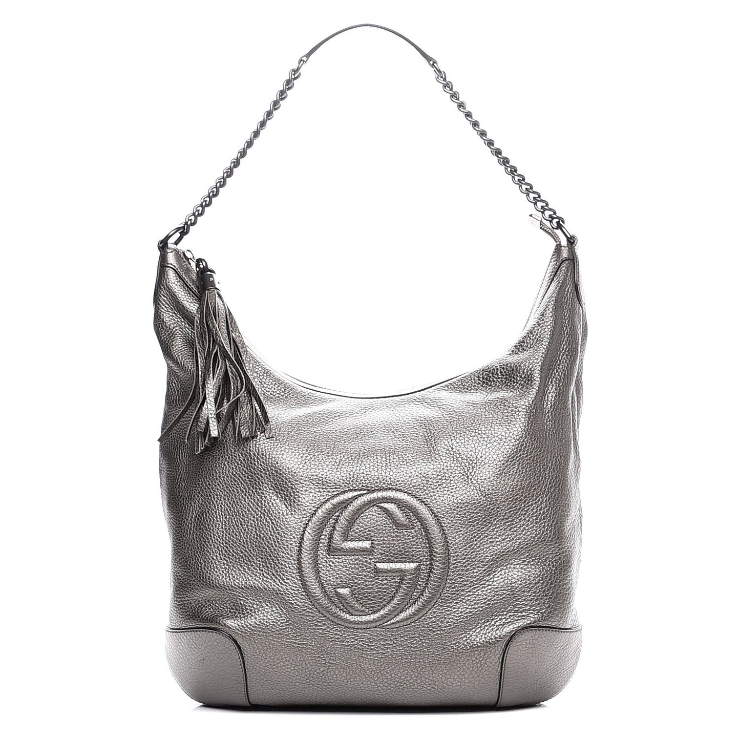 Metallic Pebbled Calfskin Medium Soho Chain Hobo Silver