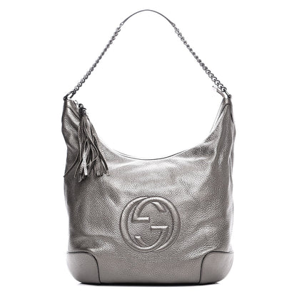 Gucci Metallic Pebbled Calfskin Medium Soho Chain Hobo Silver 1 of 7