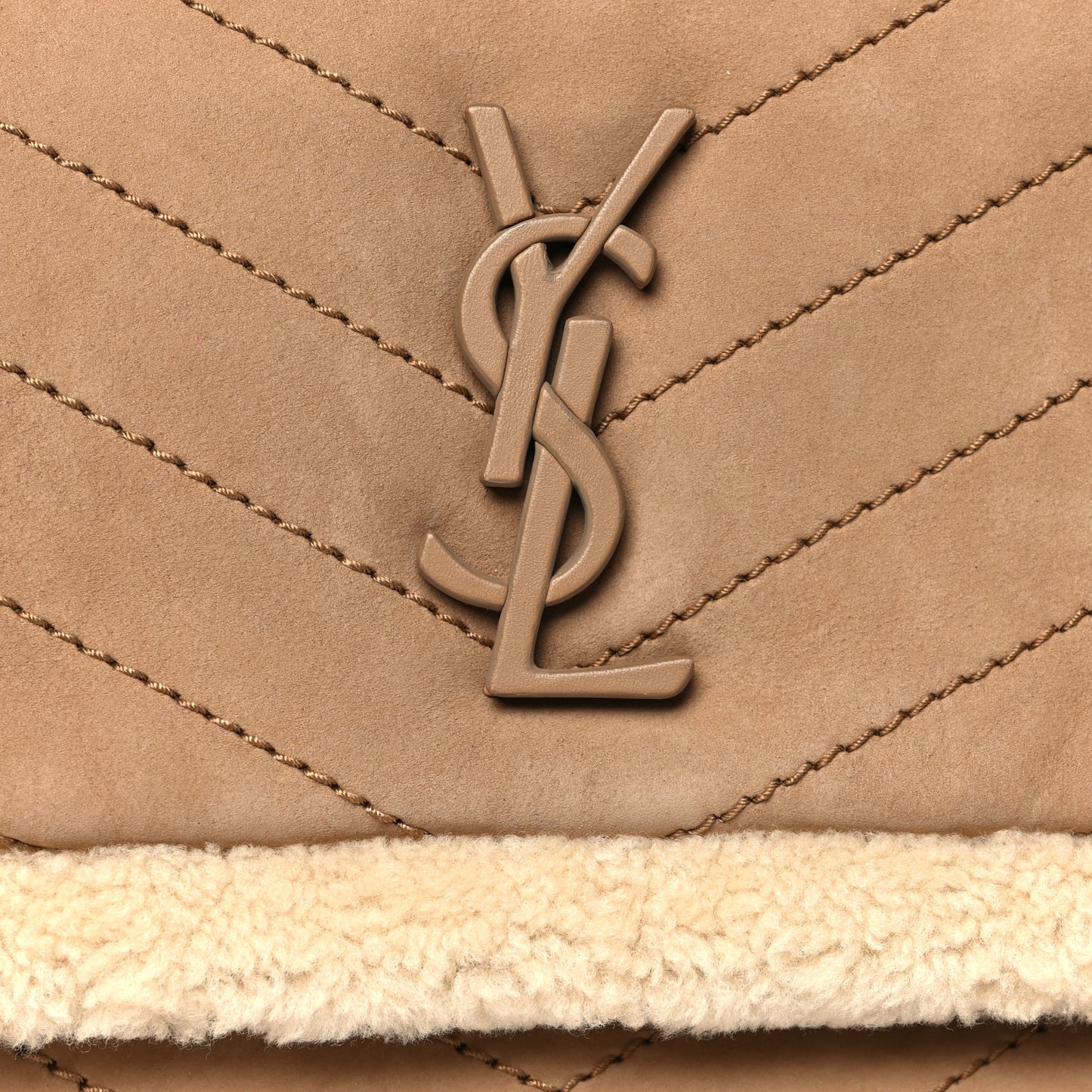 Nubuck Shearling Monogram Medium Niki Chain Satchel Ivory Natural Tan