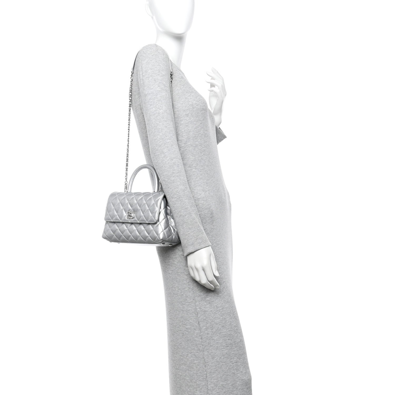 Chanel Metallic Caviar Quilted Mini Coco Handle Flap Silvery 2 of 12