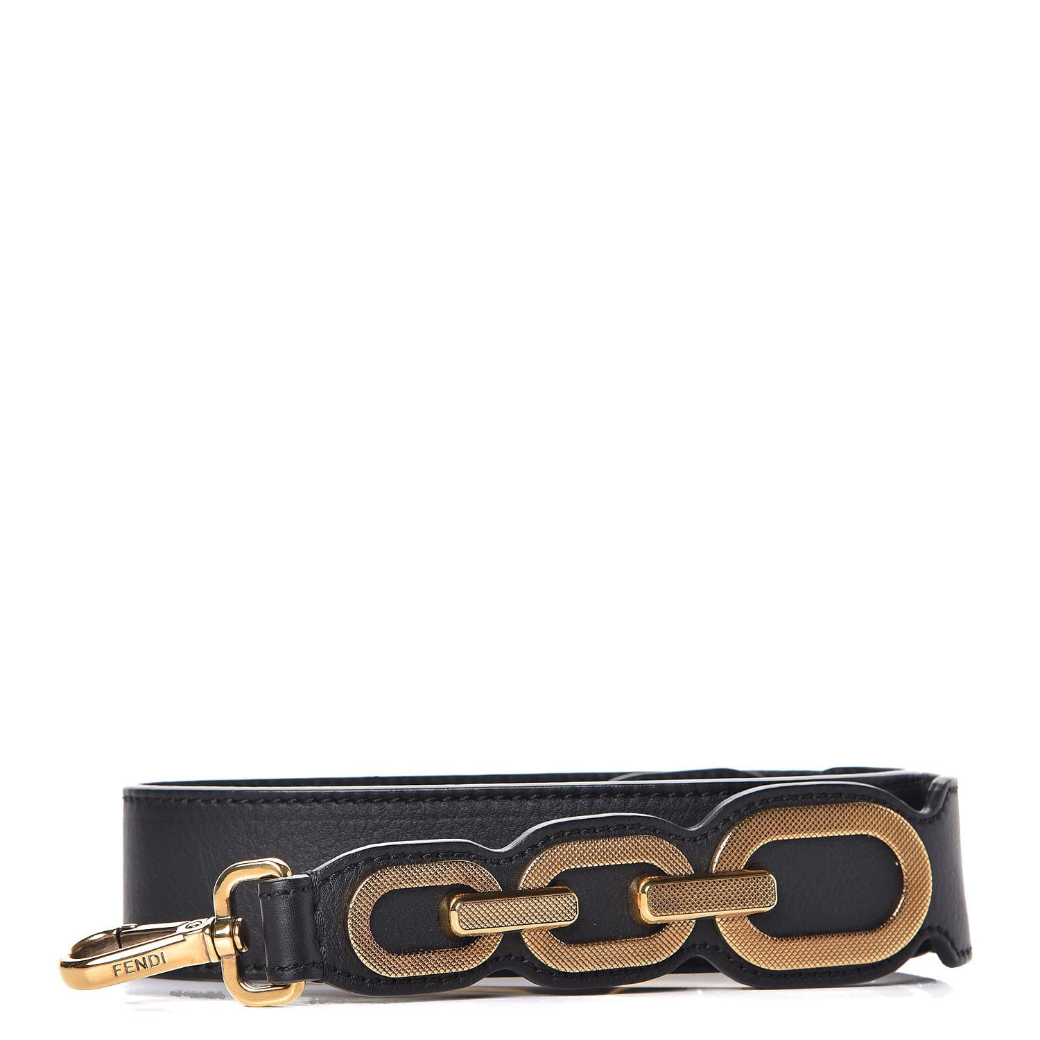Fendi Vitello Dolce Chain Link Strap You Vintage Gold Black 1 of 4