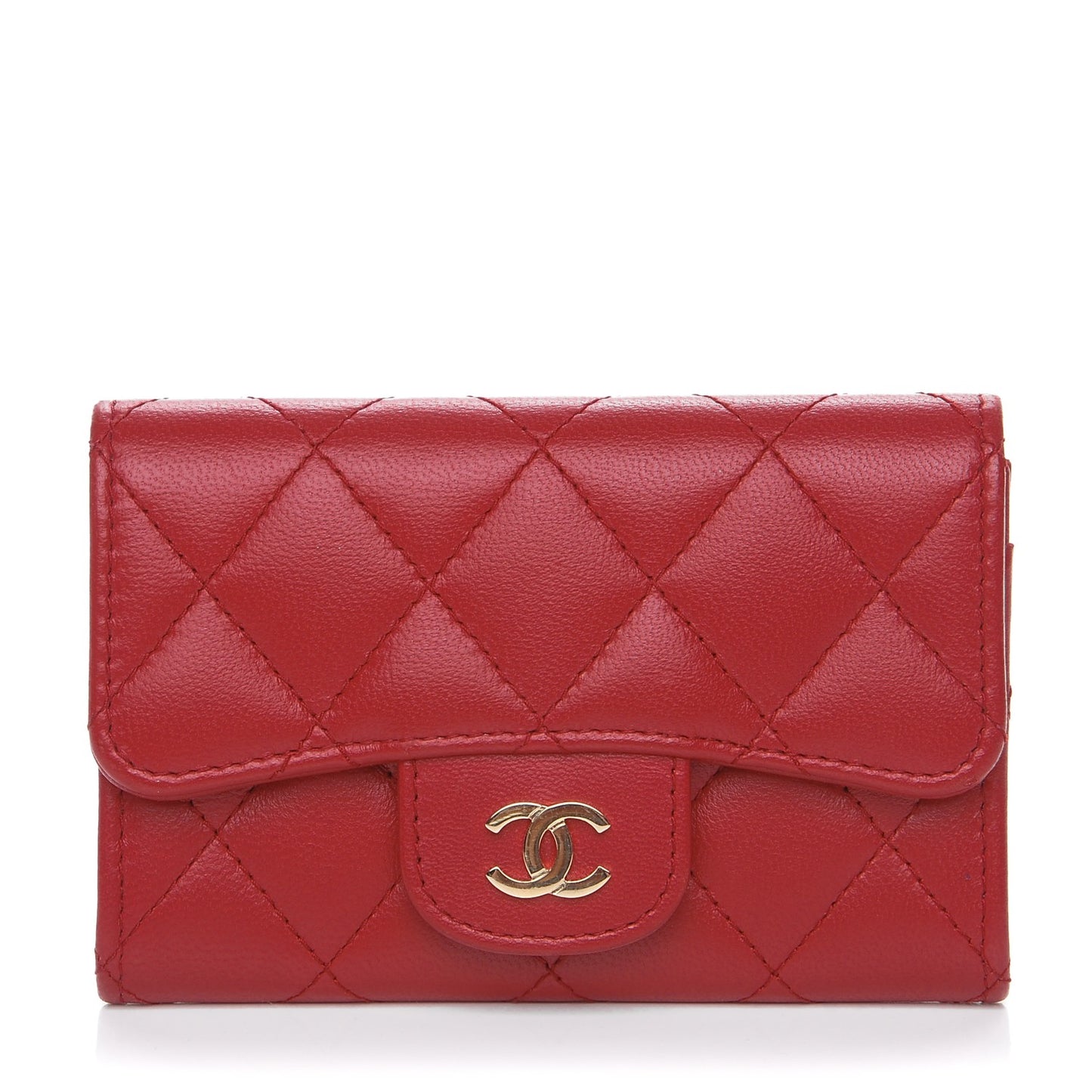 Lambskin Quilted Flap Card Holder Dark Pink