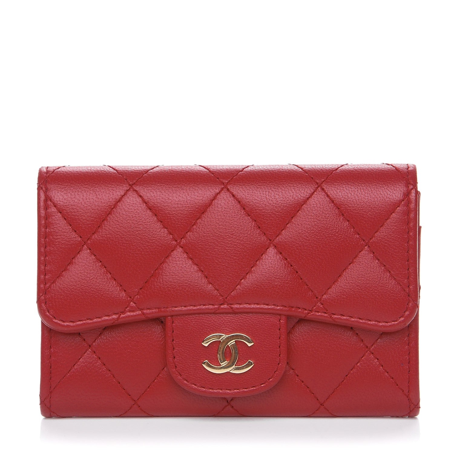 Chanel Lambskin Quilted Flap Card Holder Dark Pink 1 of 8