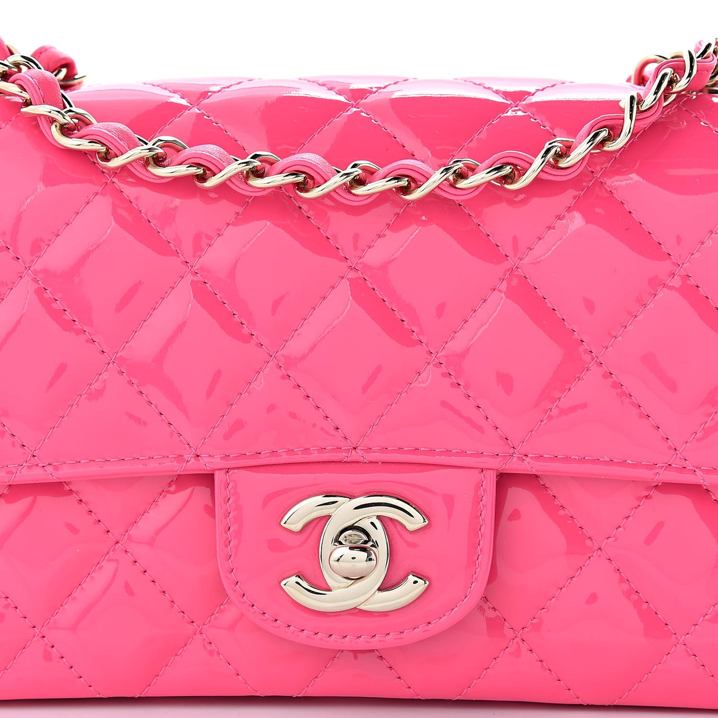 Patent Quilted Mini Rectangular Flap Pink