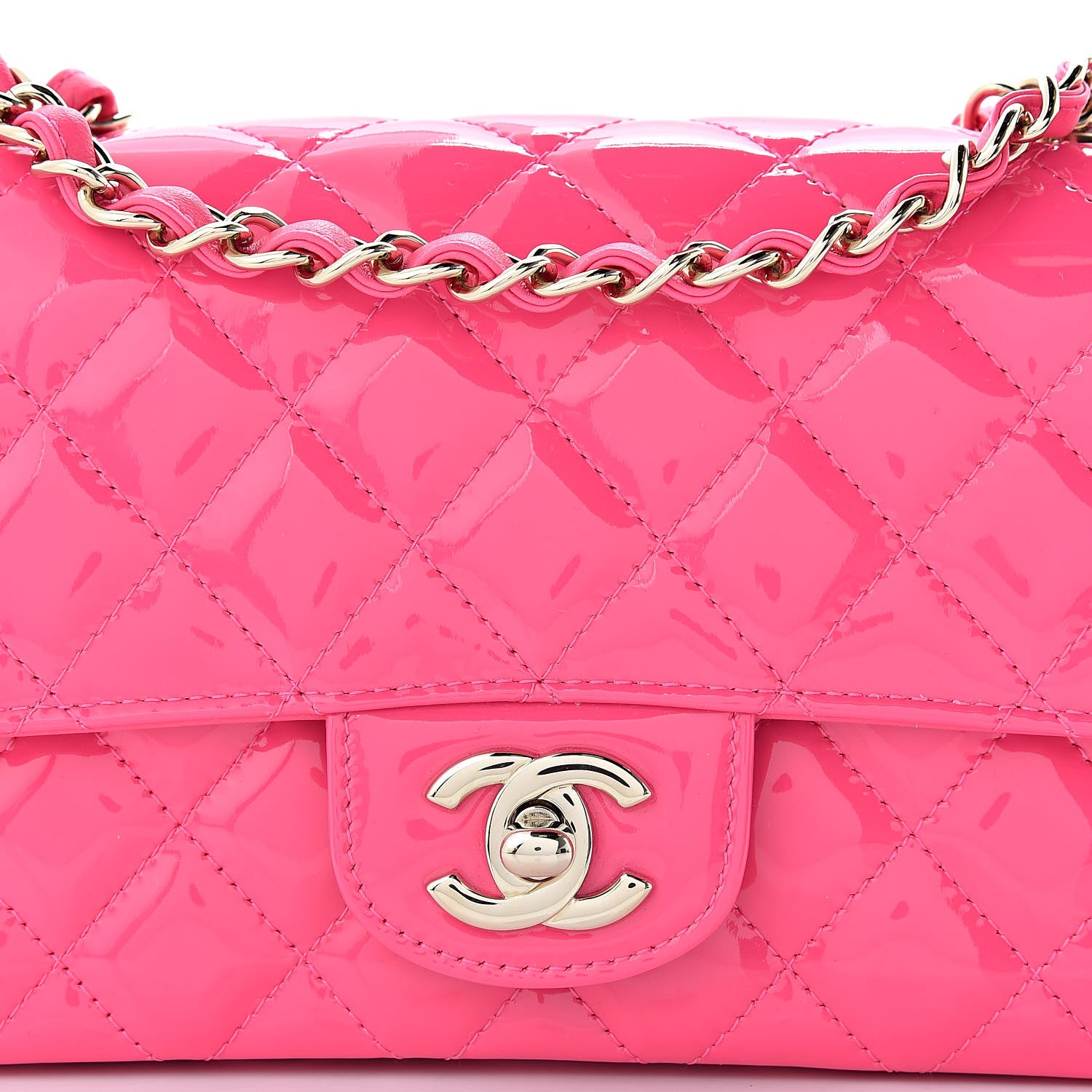 Chanel Patent Quilted Mini Rectangular Flap Pink 8 of 10