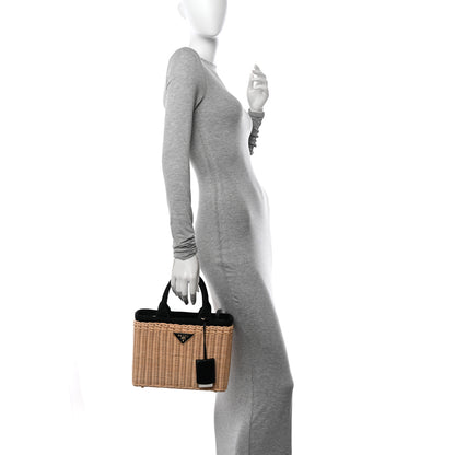 Prada Wicker Canvas Tote Naturale Black 2 of 12