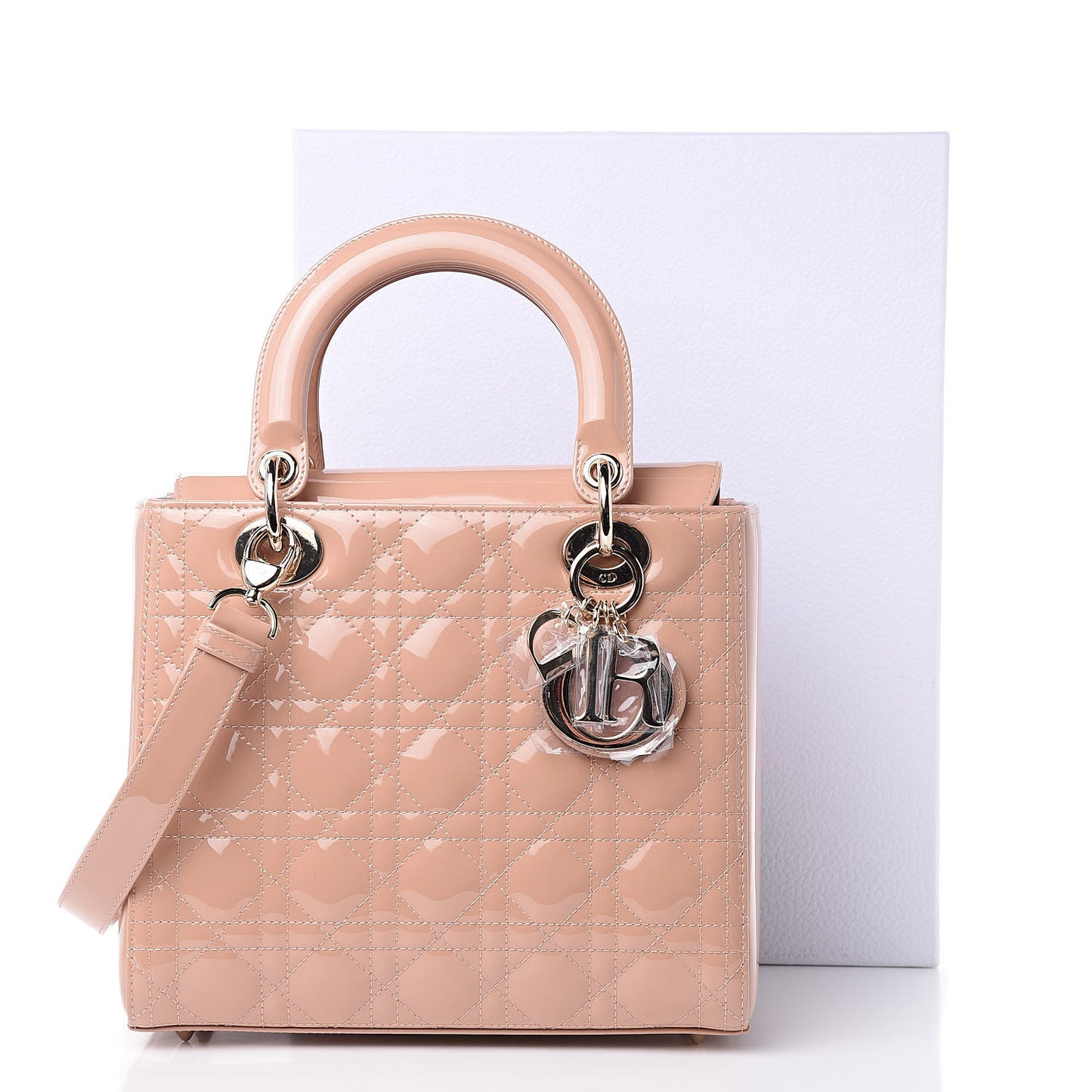 Patent Cannage Medium Lady Dior Beige