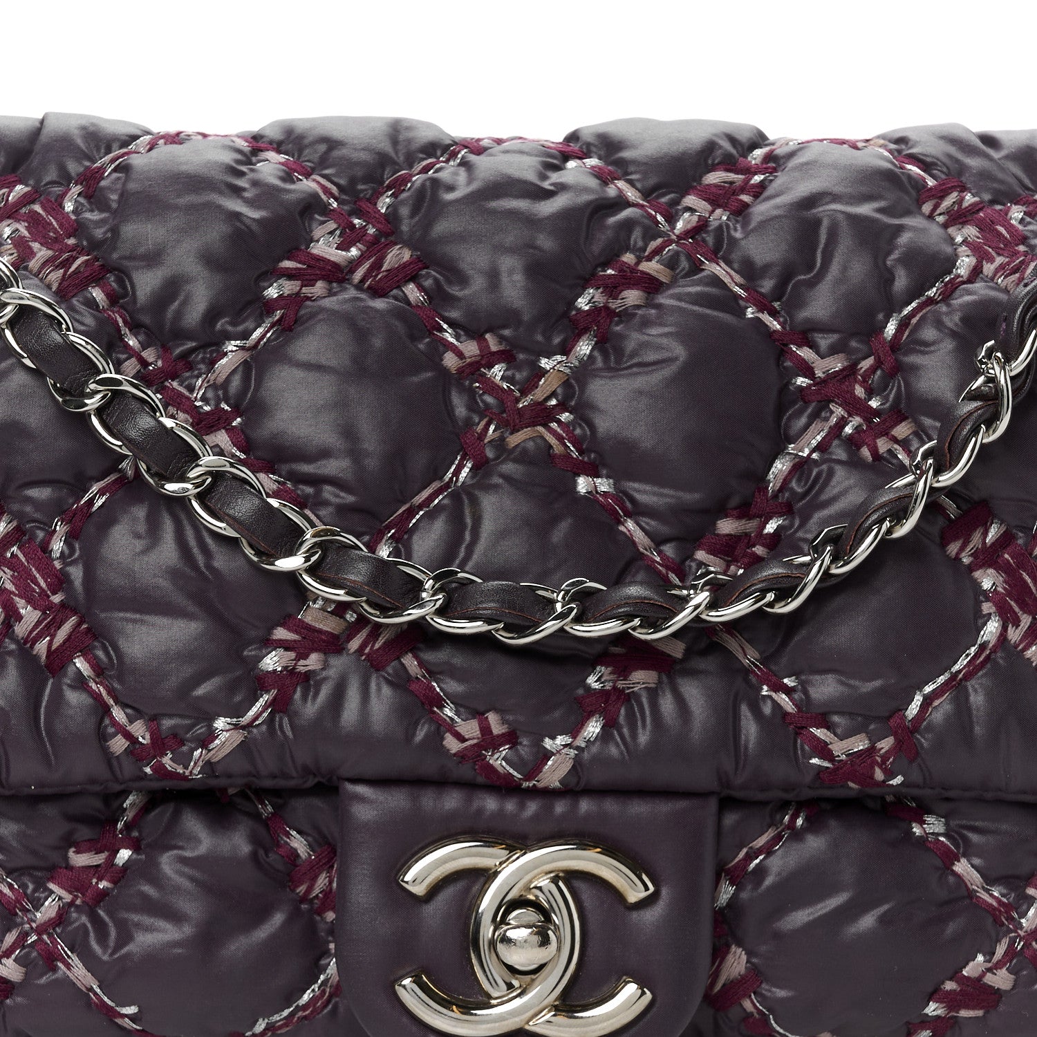 Chanel Nylon Quilted Tweed on Stitch Medium Bubble Flap Purple 9 of 11