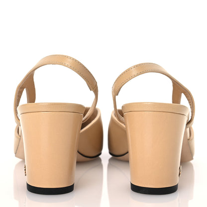 Chanel Goatskin Grosgrain Cap Toe CC Slingback Pumps 37.5 Beige Black 5 of 9