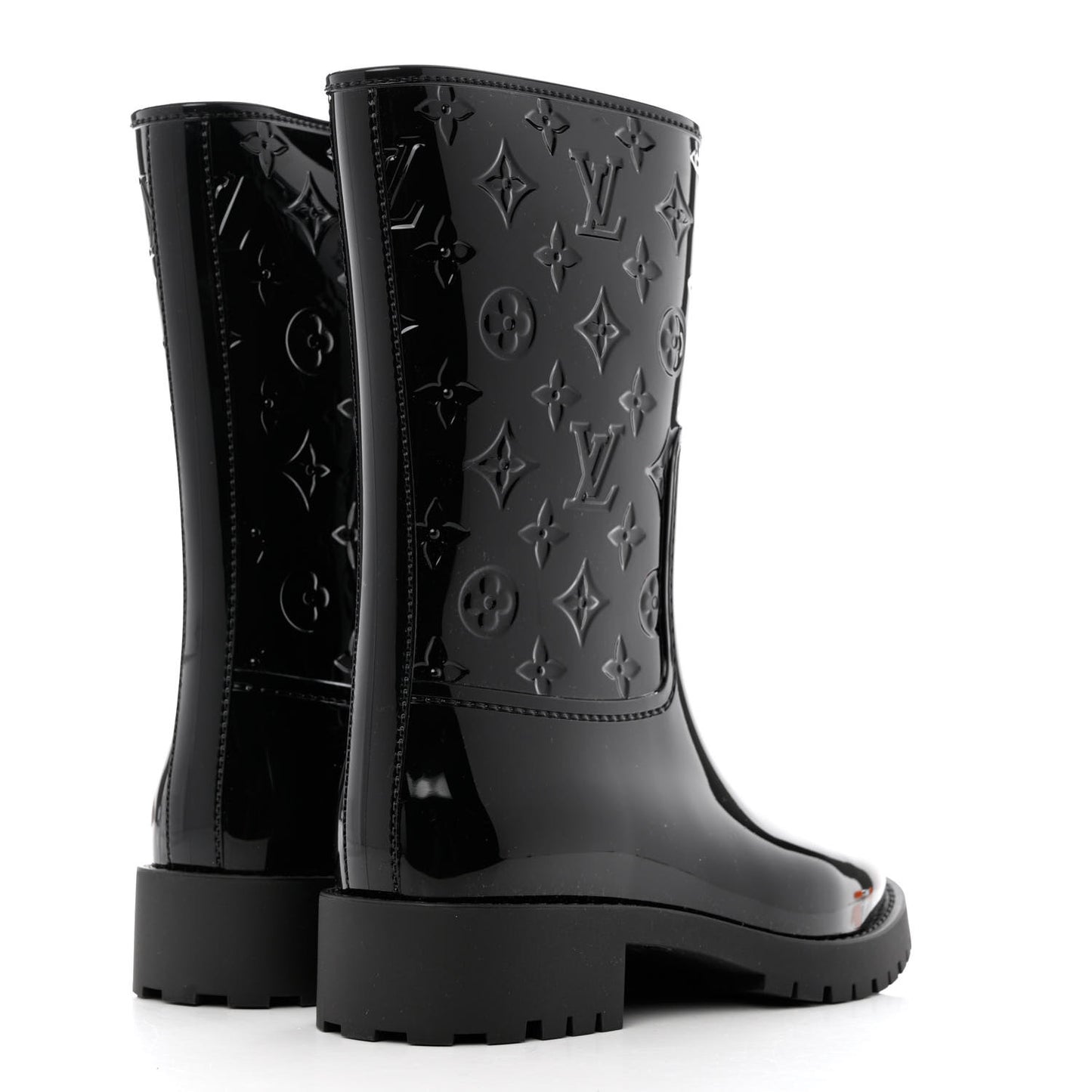 Rubber Embossed Monogram Drops Flat Half Boots 38 Black