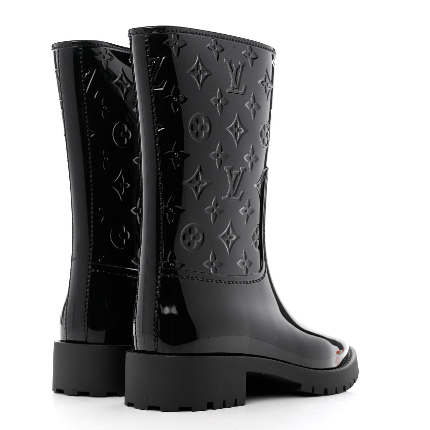 Louis Vuitton Rubber Embossed Monogram Drops Flat Half Boots 38 Black 4 of 7