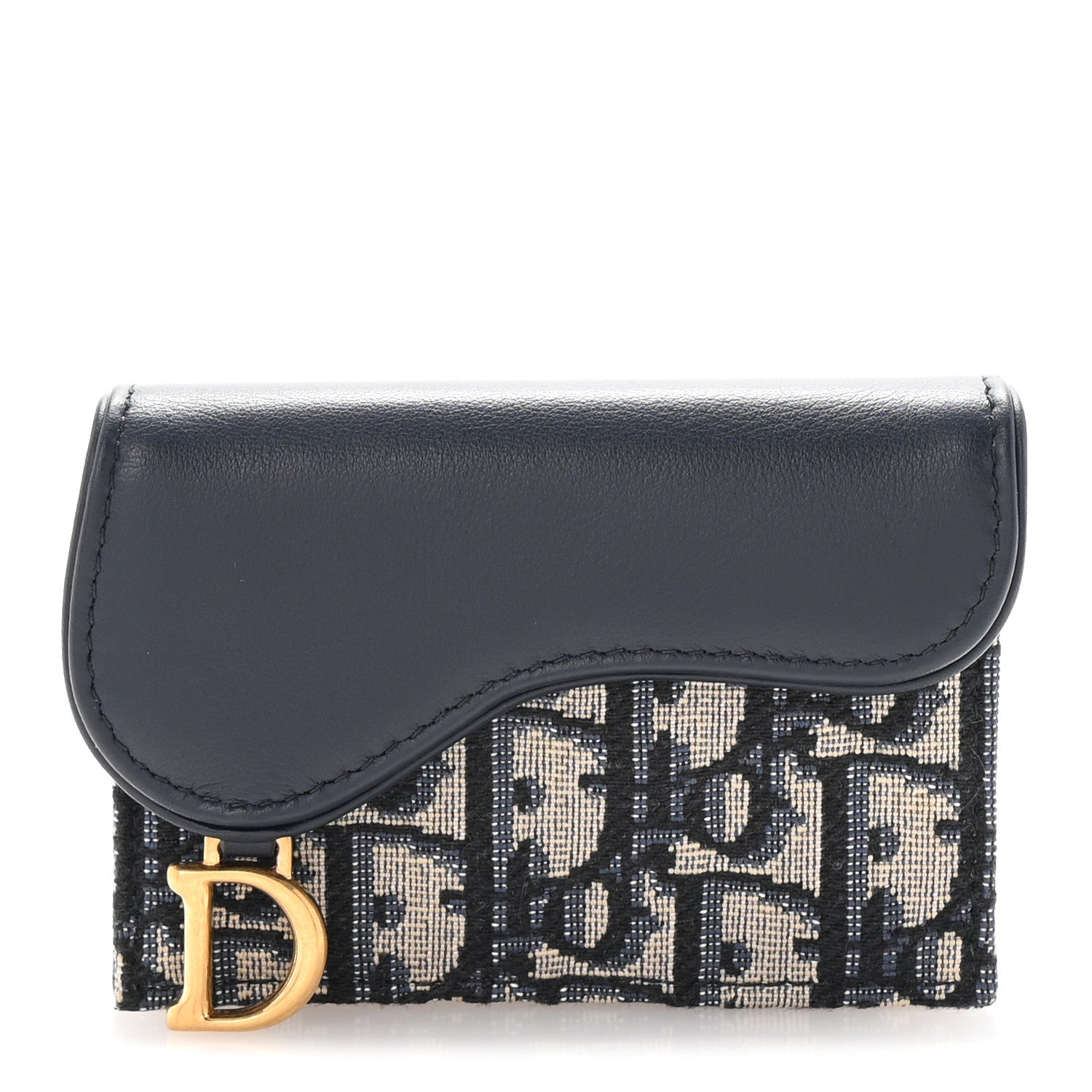 Christian Dior Smooth Calfskin Oblique Saddle Bloom Card Holder Blue 1 of 8