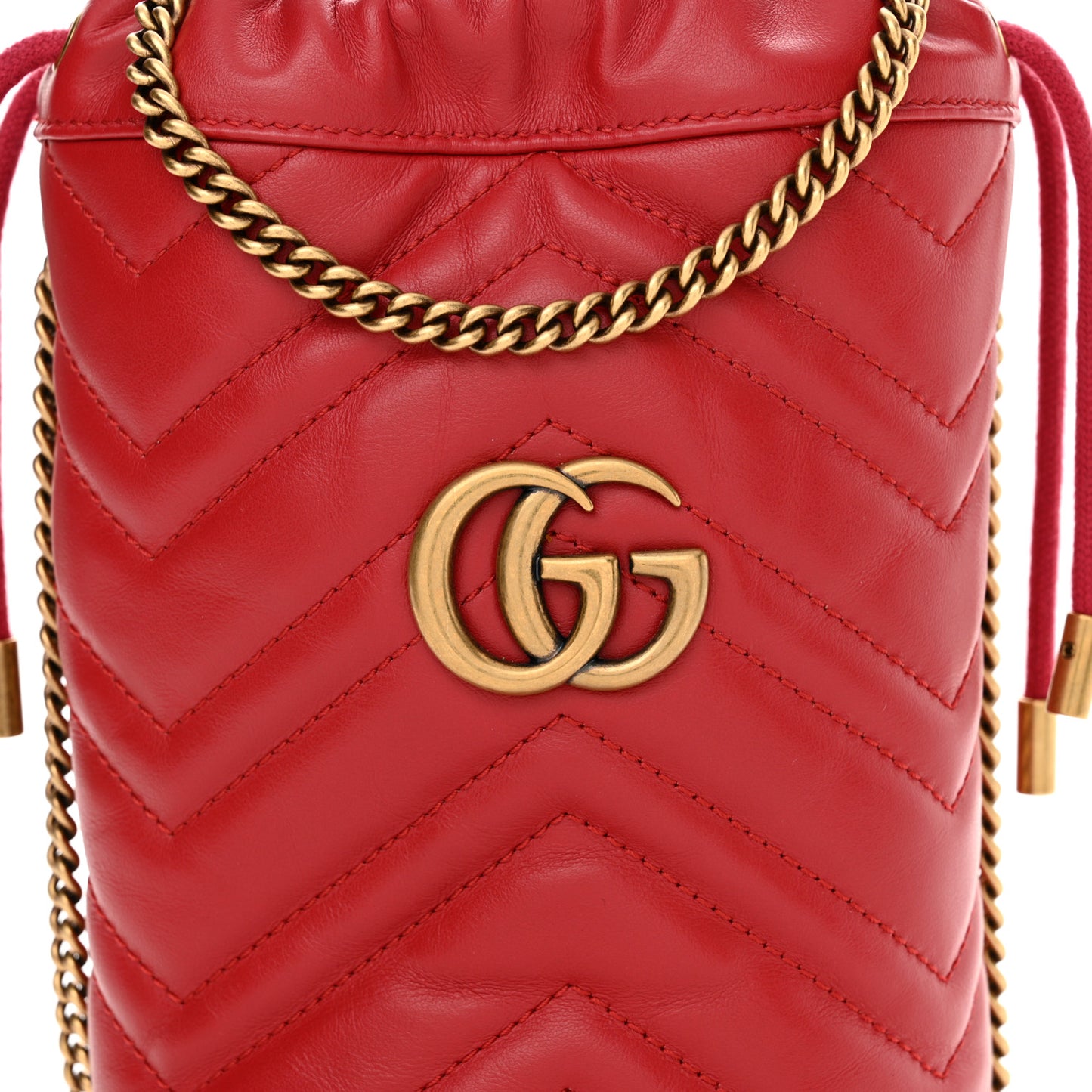 Calfskin Matelasse Mini GG Marmont 2.0 Bucket Bag Hibiscus Red