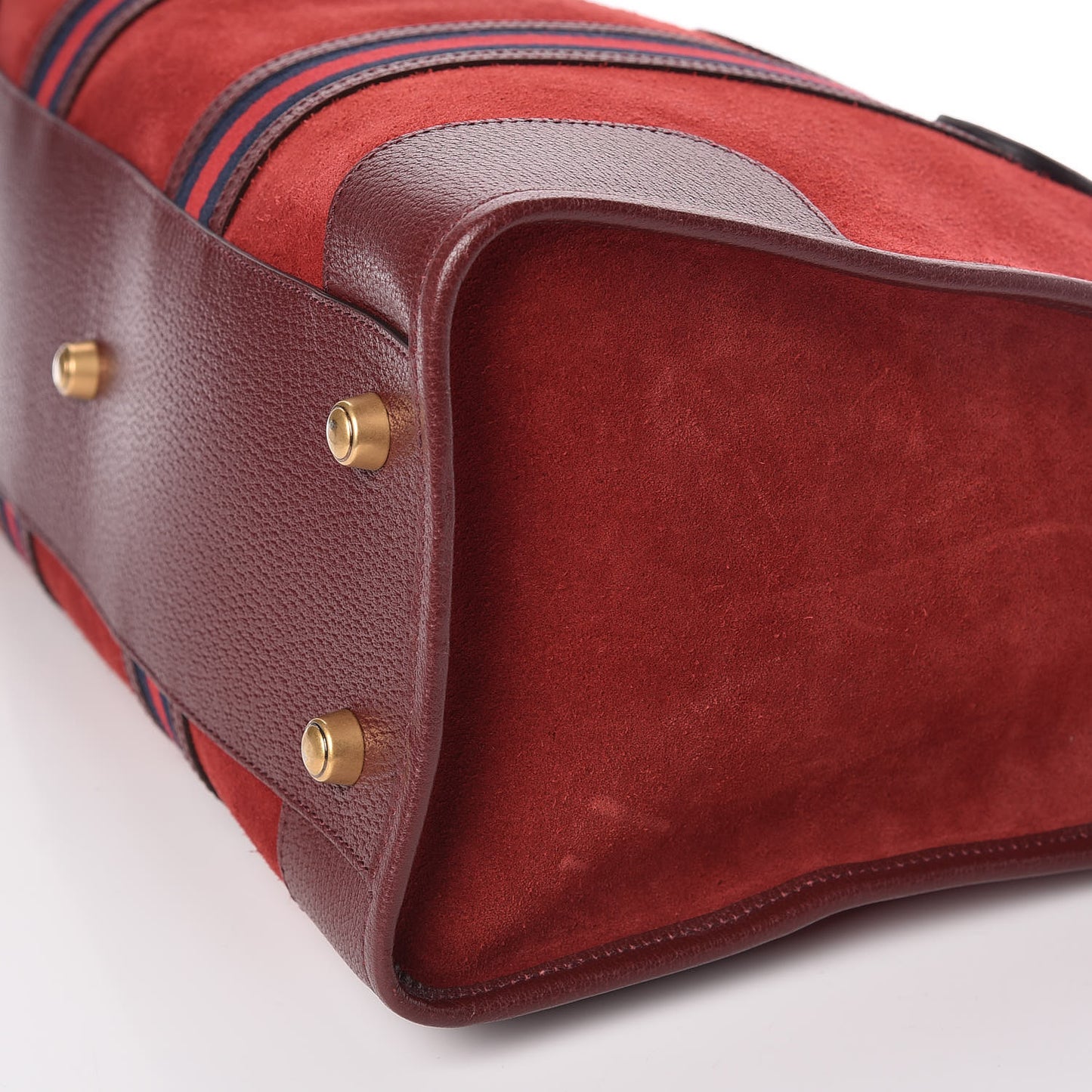 Suede Daino Textured Dollar Calfskin Web Medium Duffle Bag Romantic Cerise Chardonnay