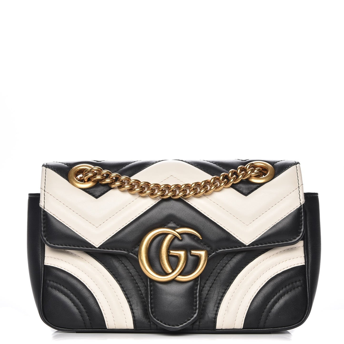 Calfskin Matelasse Mini GG Marmont Shoulder Bag Black White
