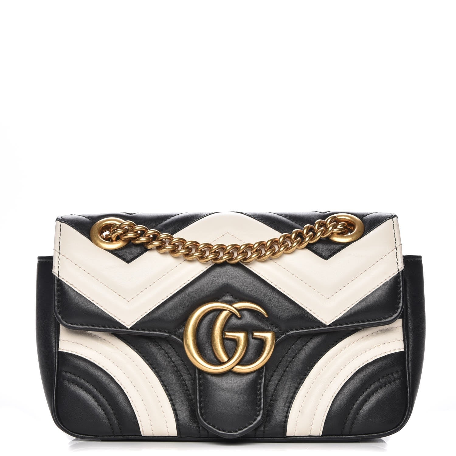 Gucci Calfskin Matelasse Mini GG Marmont Shoulder Bag Black White 1 of 7