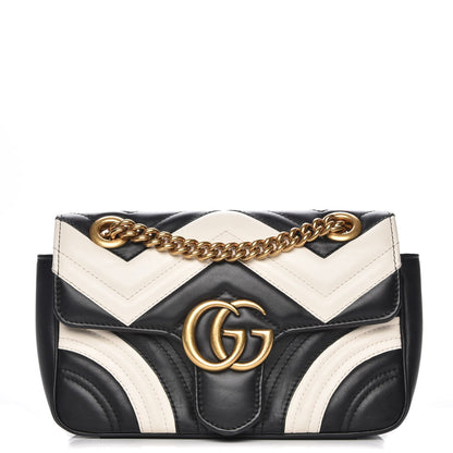 Gucci Calfskin Matelasse Mini GG Marmont Shoulder Bag Black White 1 of 7