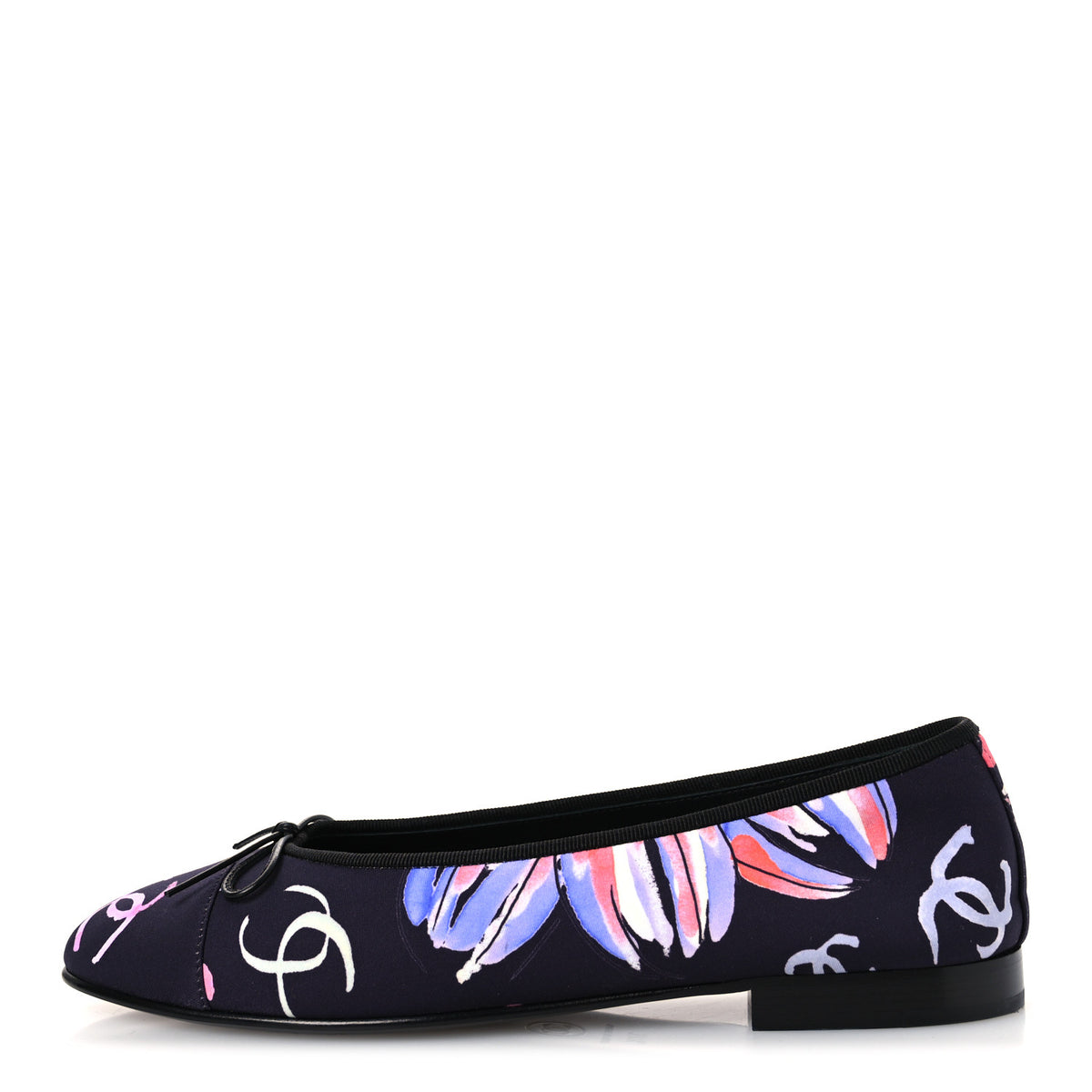Chanel Printed Stretch Jersey Cap Toe Ballerina Flats 37.5 Black Multicolor 1 of 11