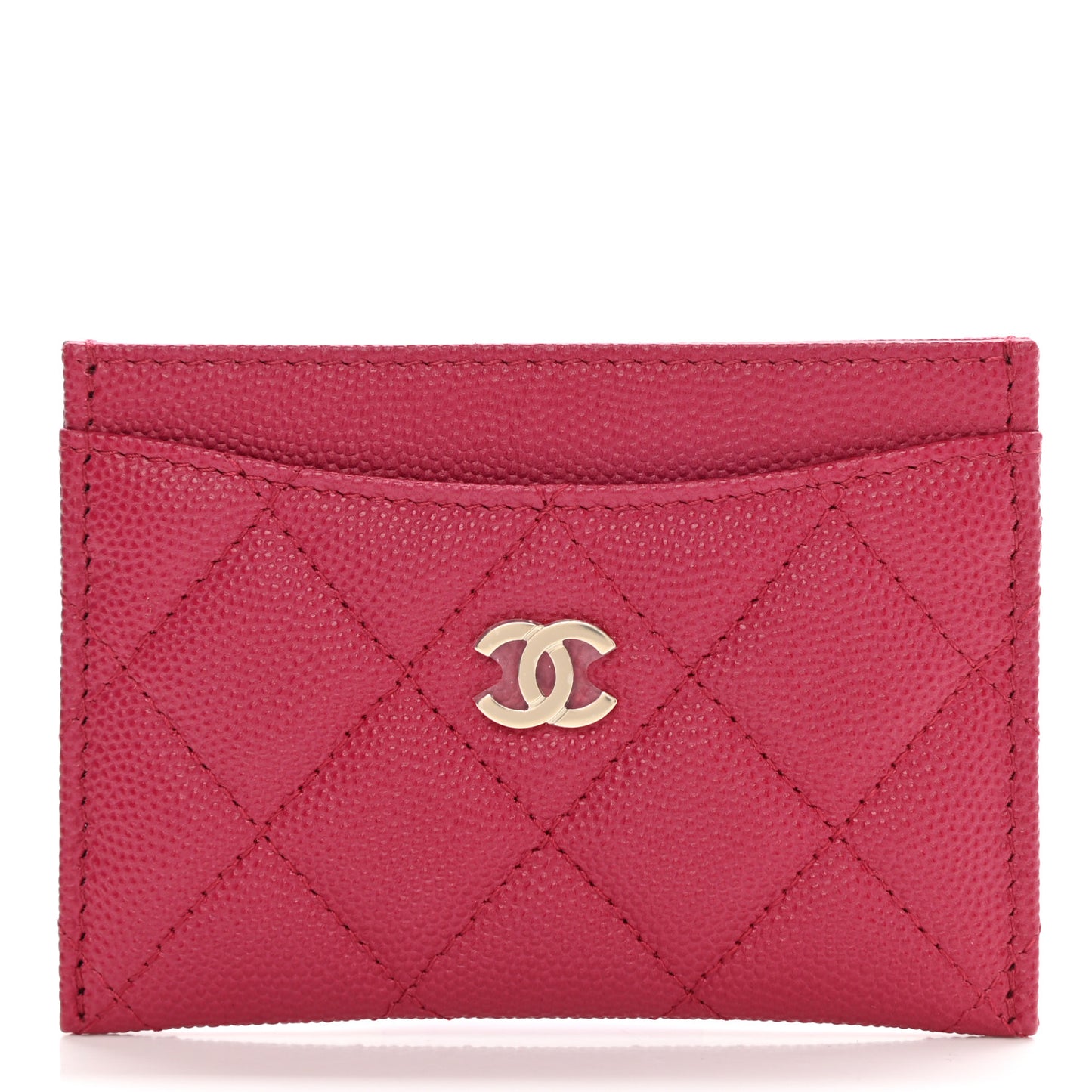 Caviar Quilted Card Holder Dark Pink