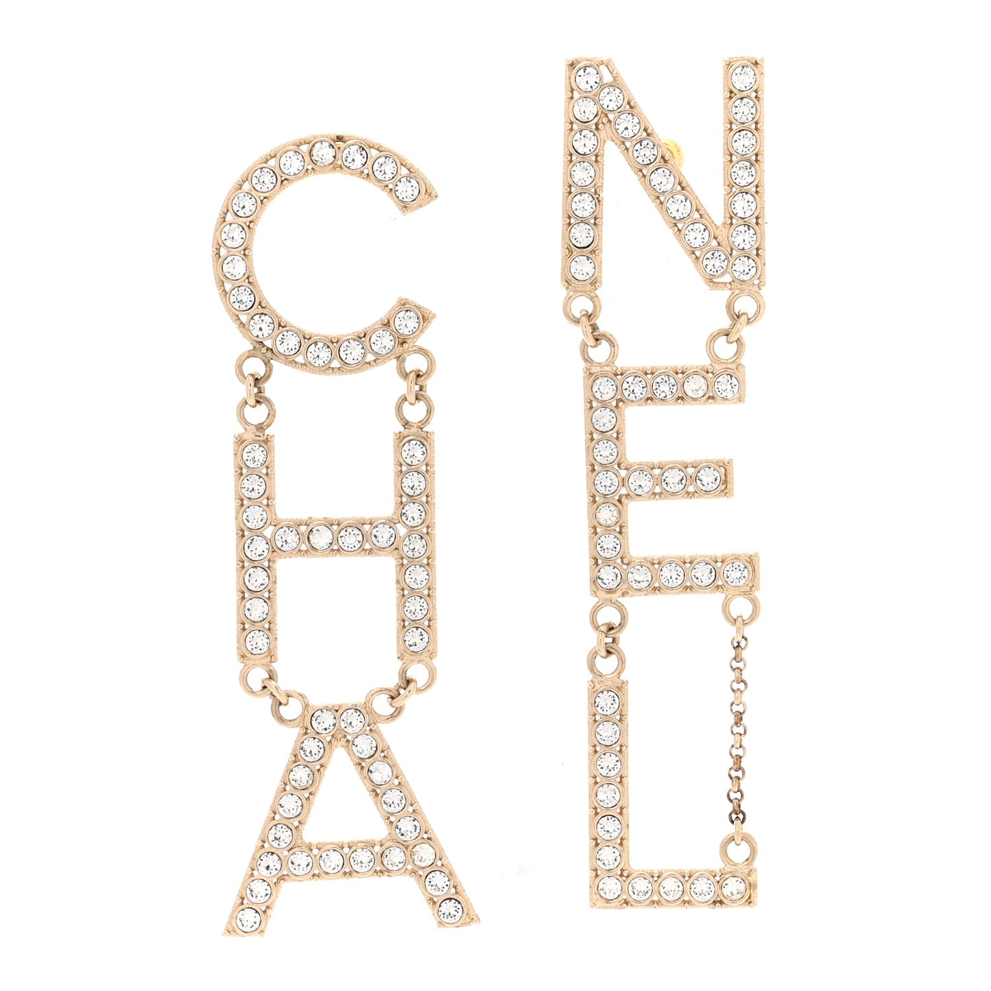 Crystal Cha-Nel Logo Drop Earrings Gold