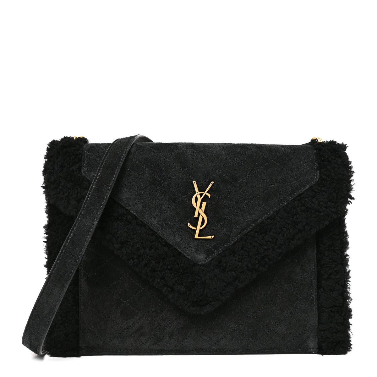 Nubuck Shearling Quilted Medium Gaby Satchel Black