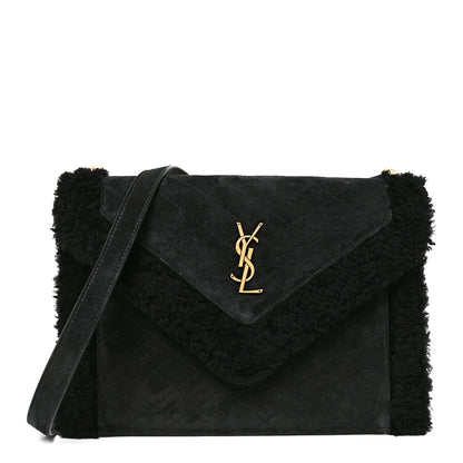 Saint Laurent Nubuck Shearling Quilted Medium Gaby Satchel Black 1 of 10