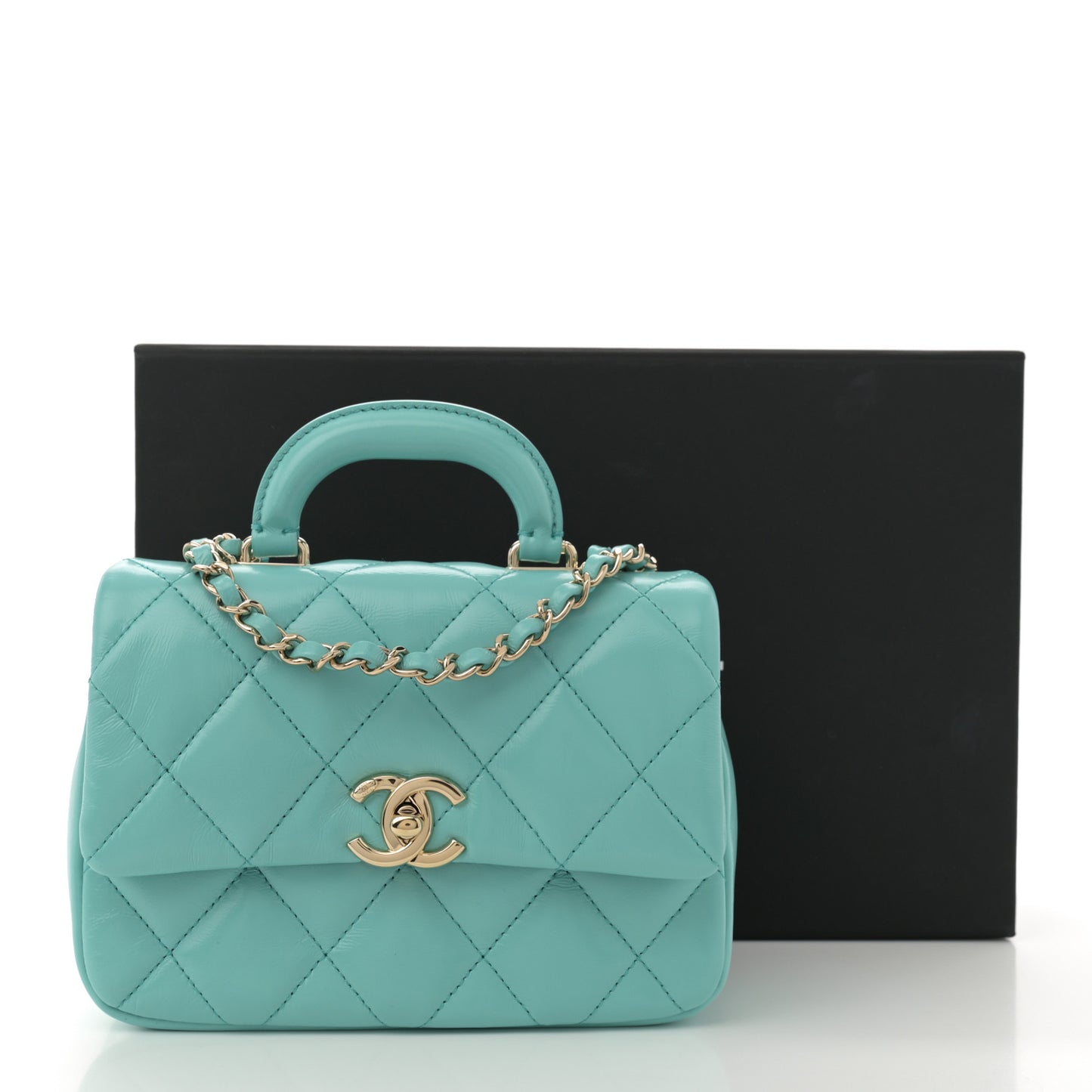 Shiny Lambskin Quilted Mini Coco Trip Flap Bag Turquoise