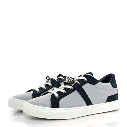 Hermes Calfskin Canvas Mens Day Sneakers 43 Bleu Marine 3 of 7