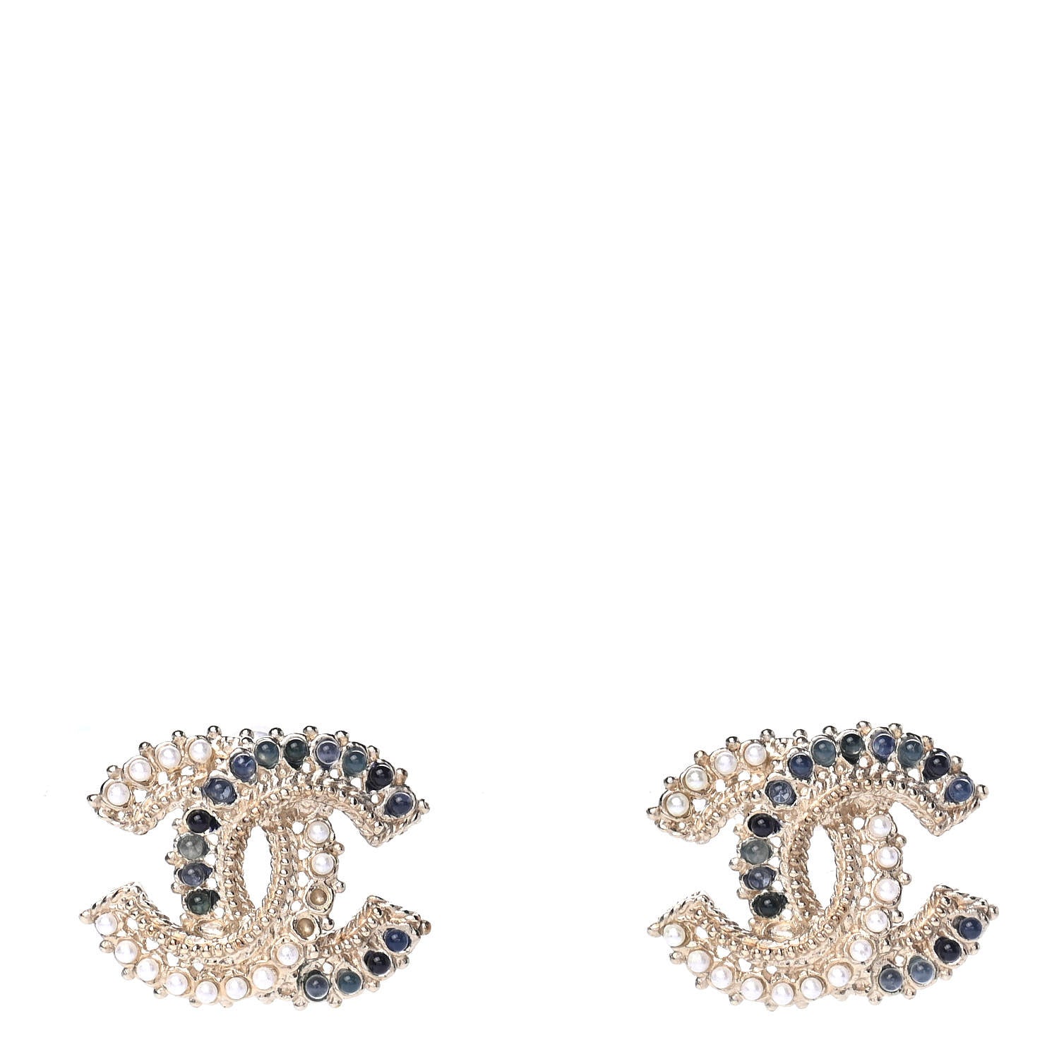 Chanel Pearl CC Earrings Blue Gold 1 of 4