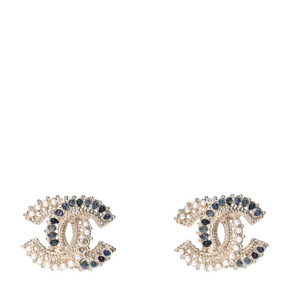 Chanel Pearl CC Earrings Blue Gold 1 of 4
