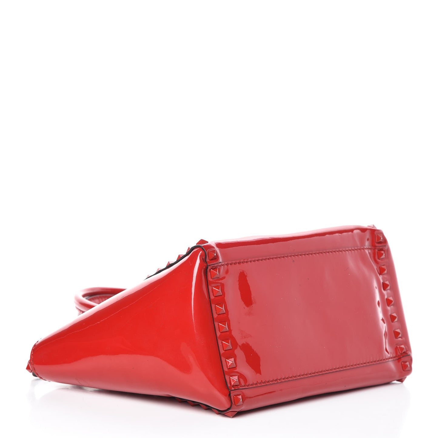 Patent Monochrome Small Rockstud Double Handle Tote Rosso Valentino