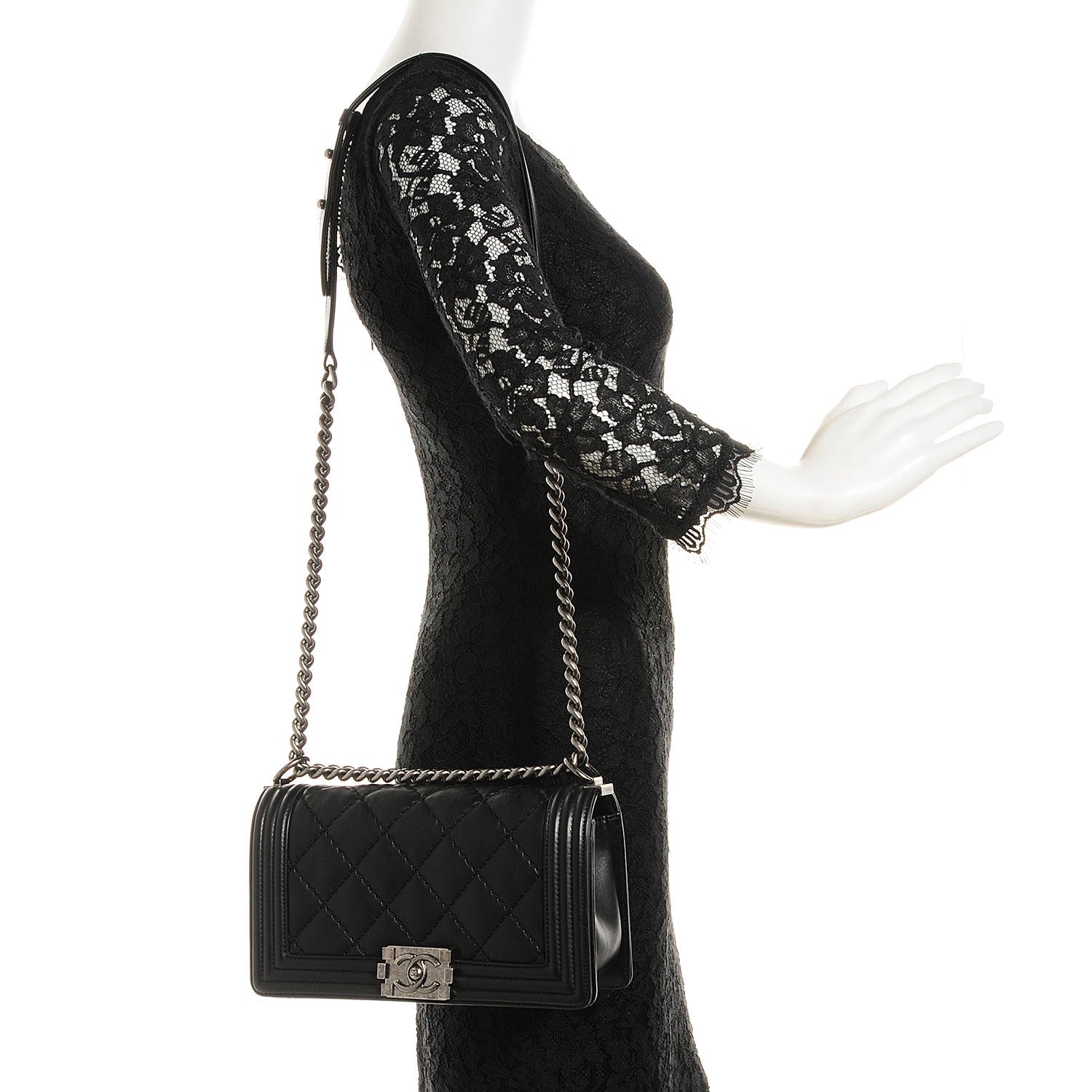Chanel Calfskin Quilted Medium Double Stitch Boy Flap Black 2 of 9