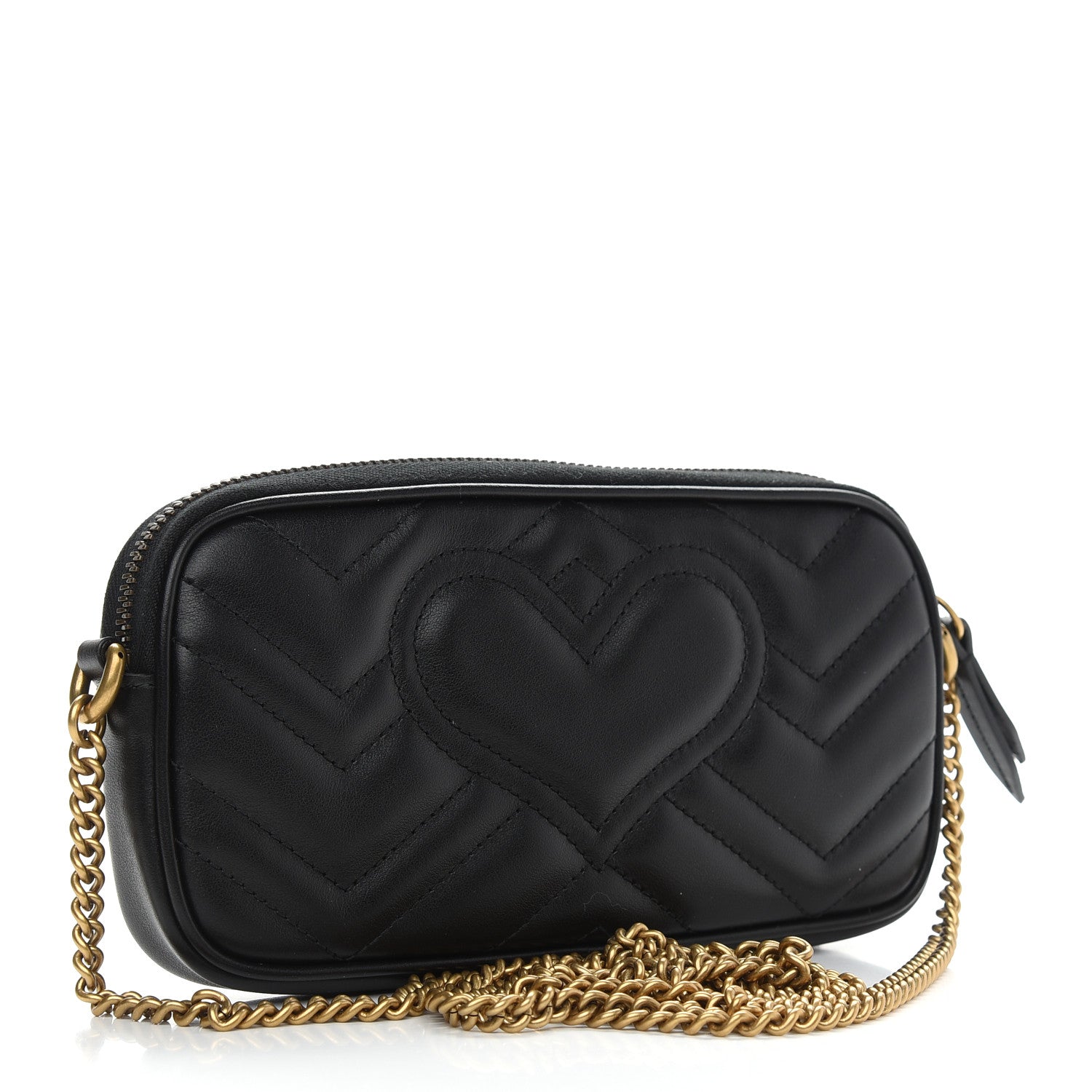 Gucci Calfskin Matelasse Mini GG Marmont Chain Crossbody Bag Black 3 of 9