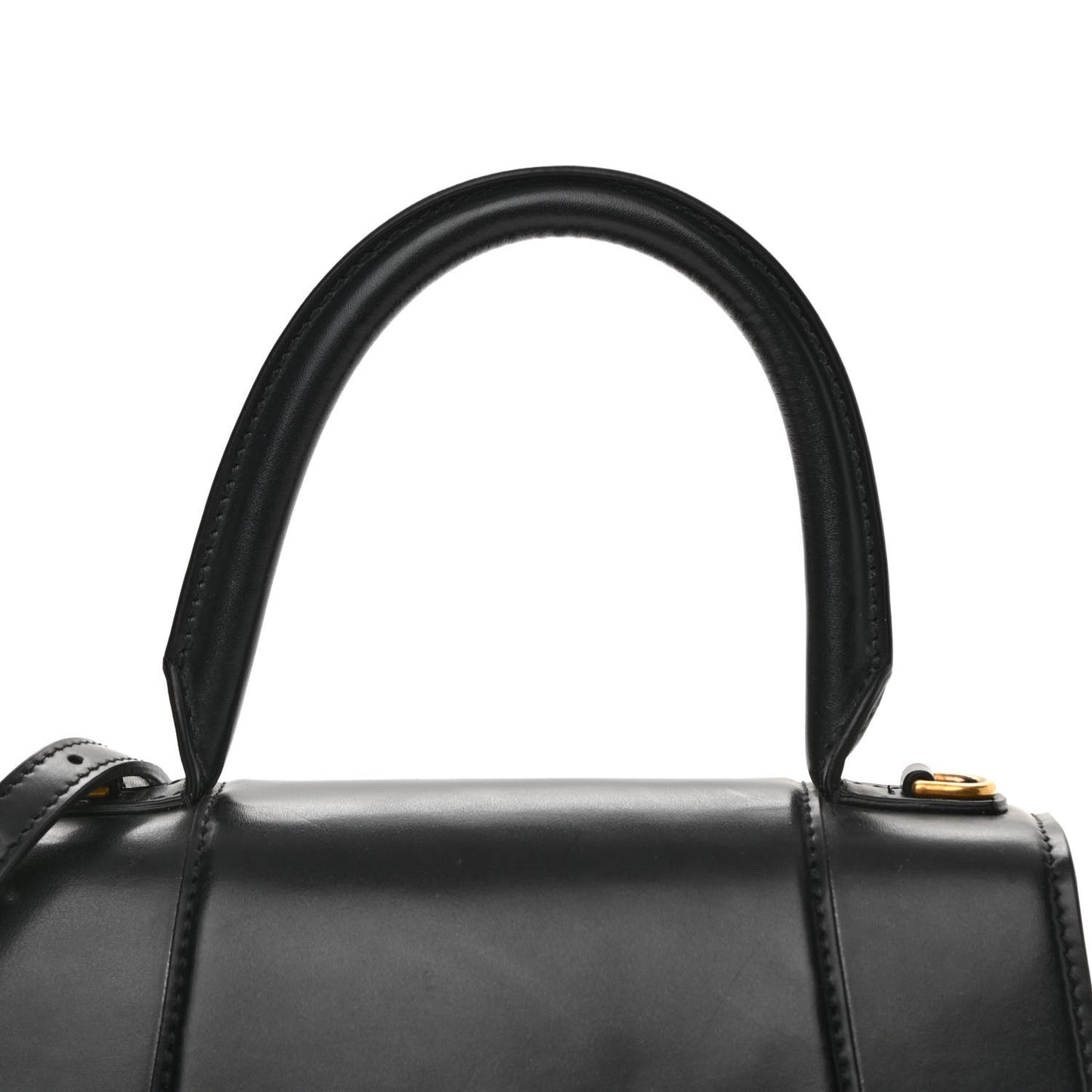 Shiny Box Calfskin Small Hourglass Top Handle Bag Black
