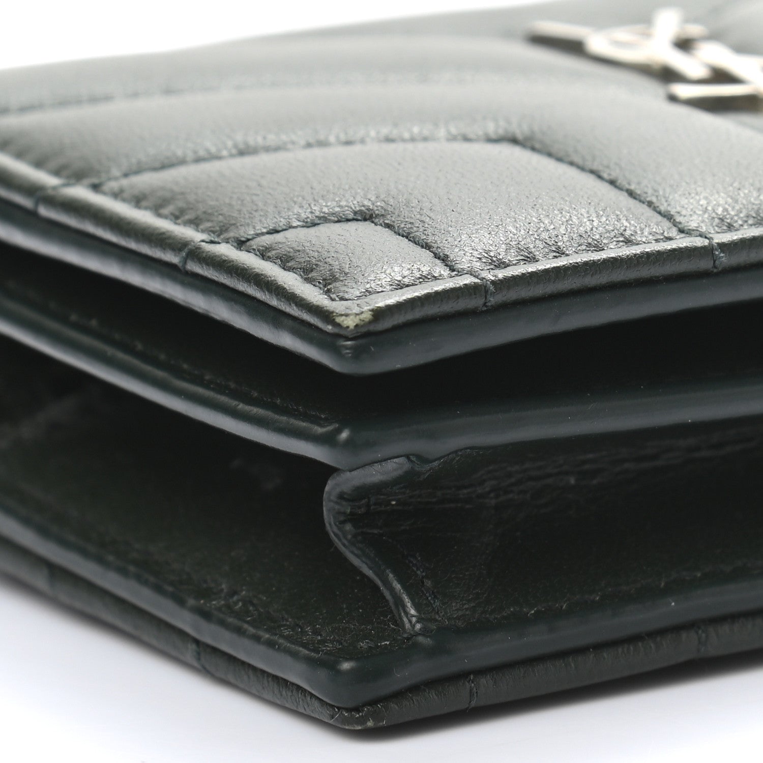 Saint Laurent Lambskin Y Quilted Monogram Loulou Flap Wallet Olive 9 of 11