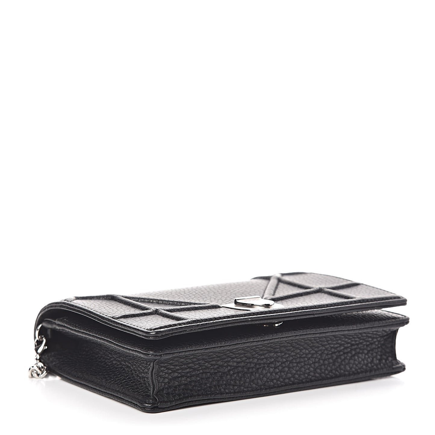 Grained Calfskin Diorama Wallet on Chain Pouch Black